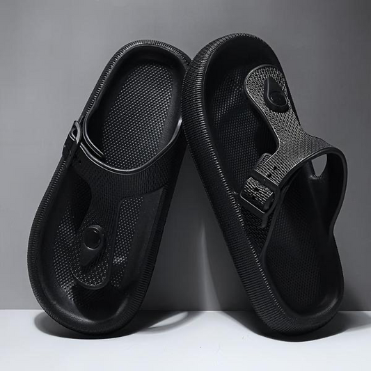 Premium Comfort Men’s Flip Flop Sandal – Adjustable Buckle | Black And Beige