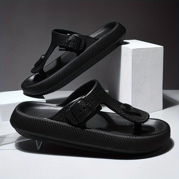 Premium Comfort Men’s Flip Flop Sandal – Adjustable Buckle | Black And Beige