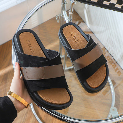 Men’s Premium Slide Sandal – Black & Brown Strap Comfort Wear