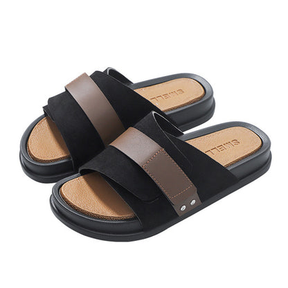 Men’s Premium Slide Sandal – Black & Brown Strap Comfort Wear