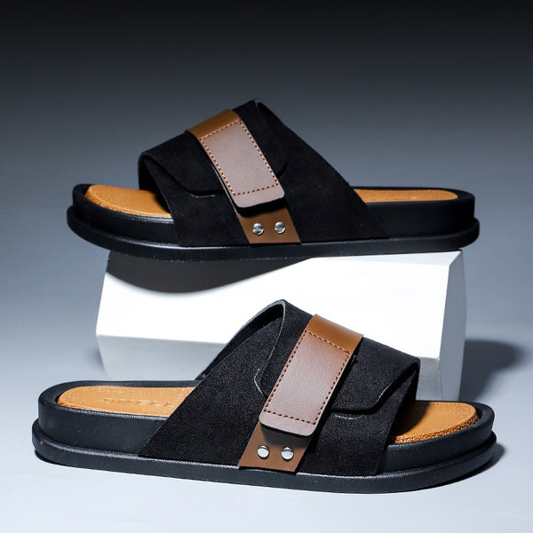 Men’s Premium Slide Sandal – Black & Brown Strap Comfort Wear