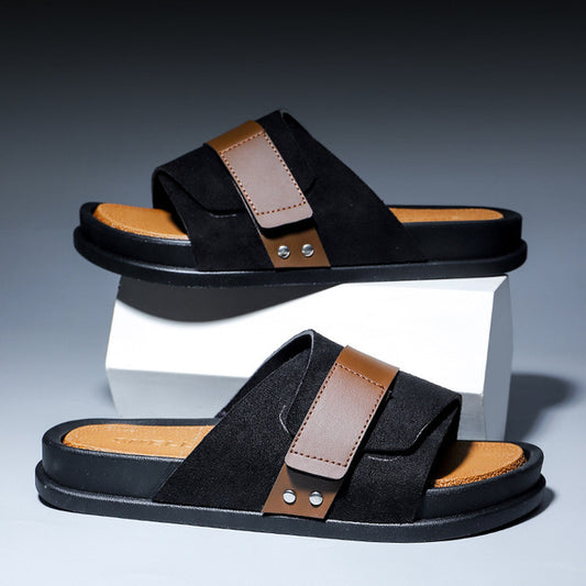 Men’s Premium Slide Sandal – Black & Brown Strap Comfort Wear