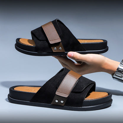 Men’s Premium Slide Sandal – Black & Brown Strap Comfort Wear